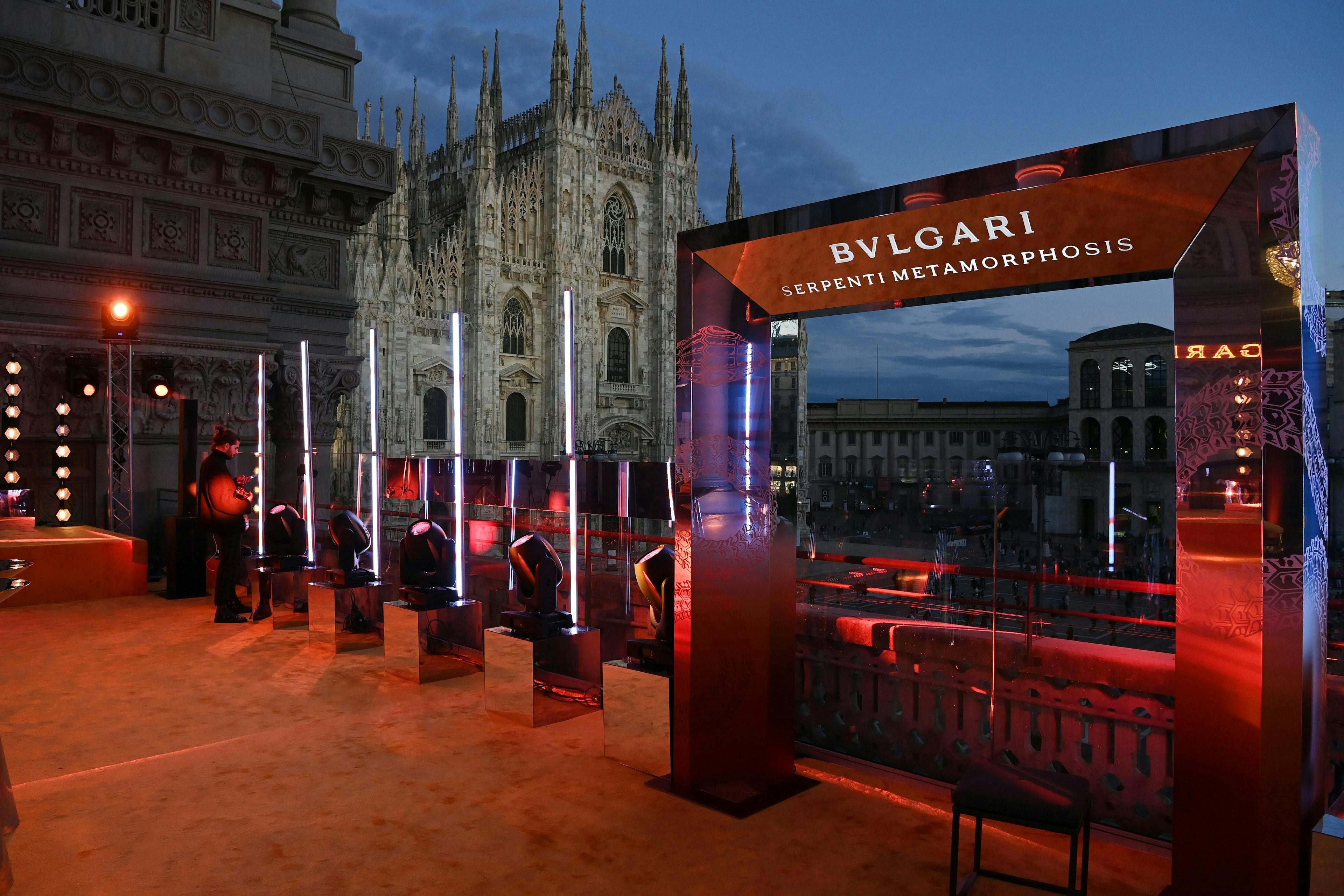 arts culture and entertainment fashion bulgari party - social event milan celebrities influencer person metropolis building city urban architecture downtown spire tower flooring
