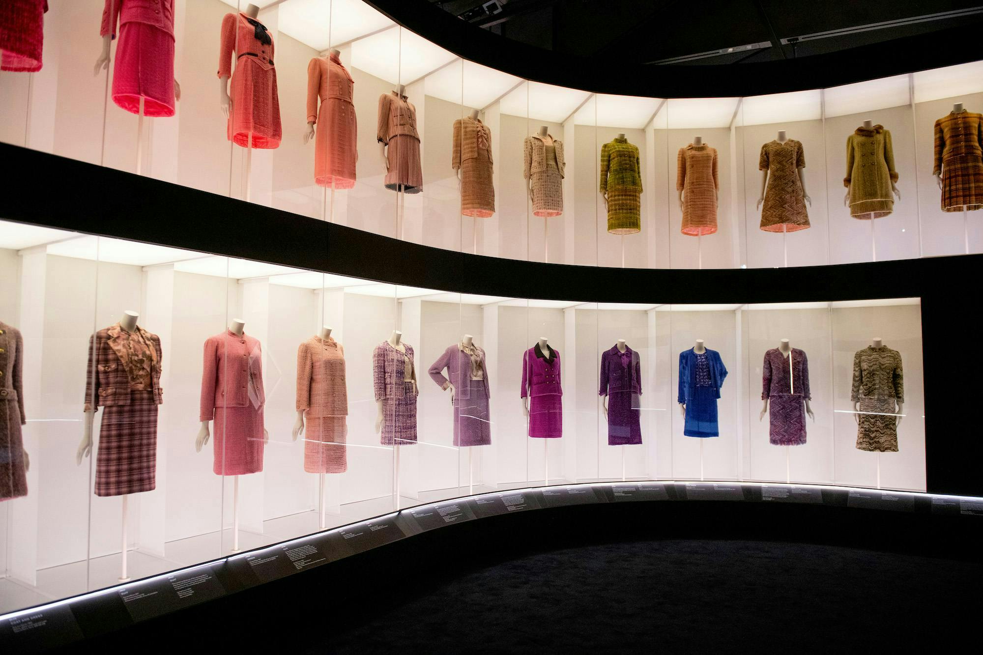 Dresses on display in 'Gabrielle Chanel, Fashion Manifesto' at the Victoria and Albert Museum in London. Photo: © Chanel.