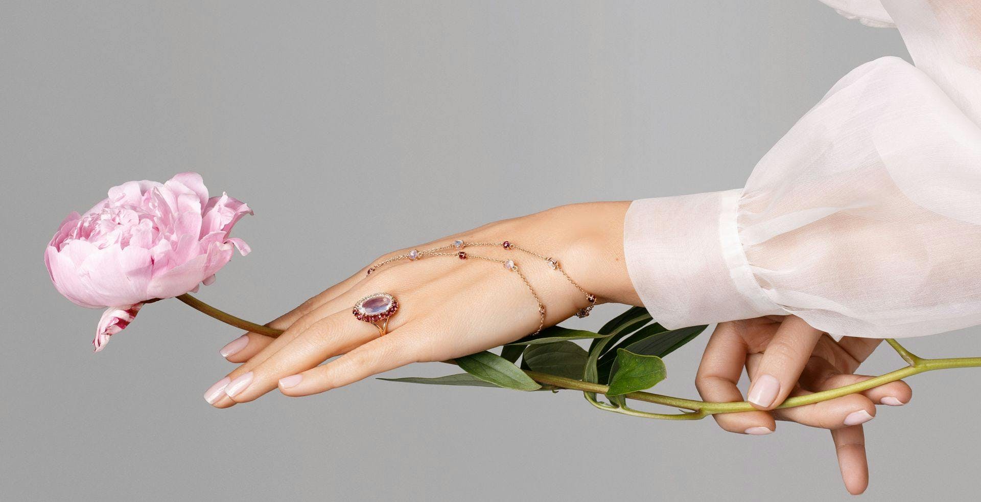 person human finger plant rose flower blossom