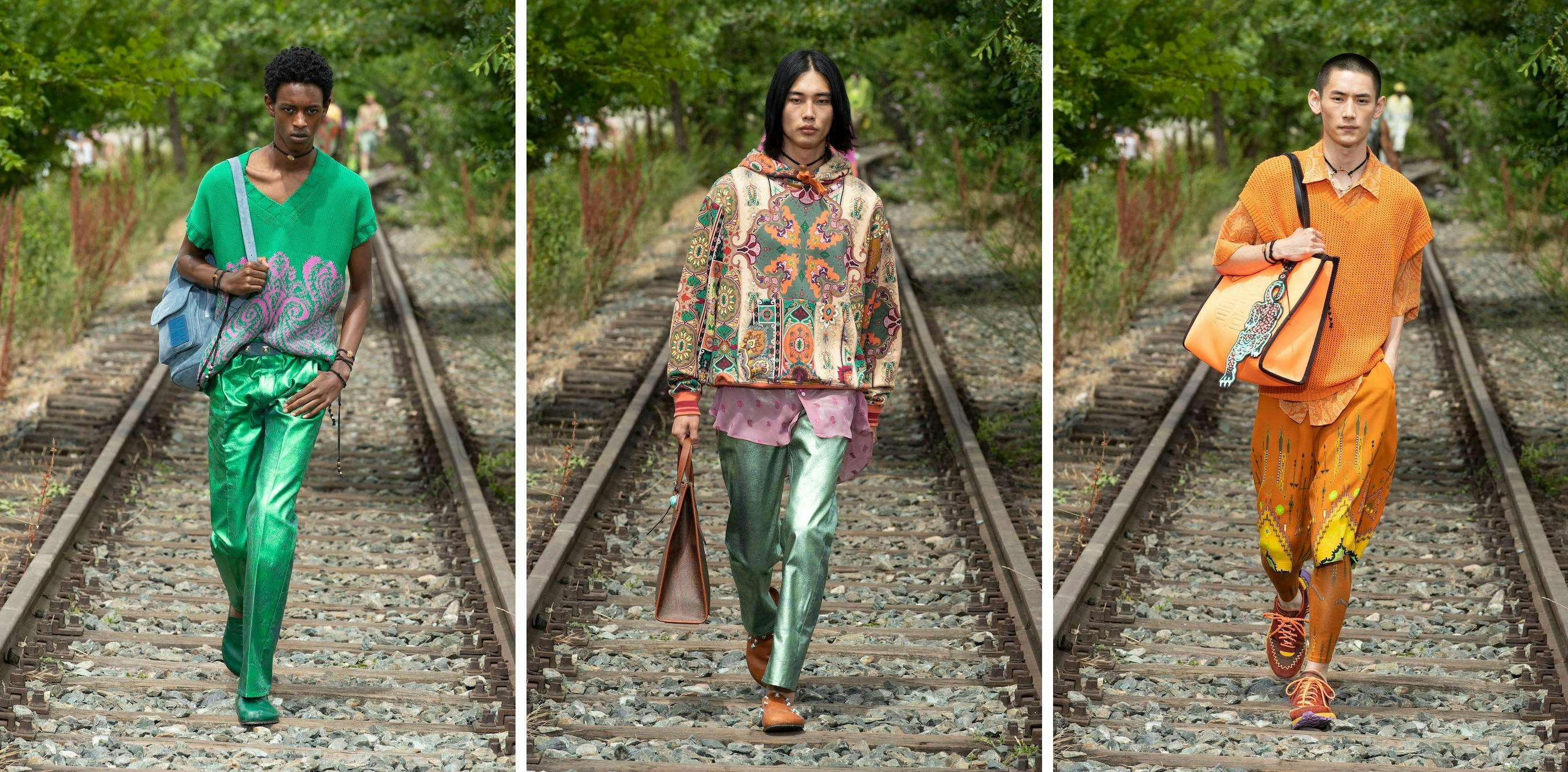 clothing apparel person human railway transportation gravel road fashion cloak