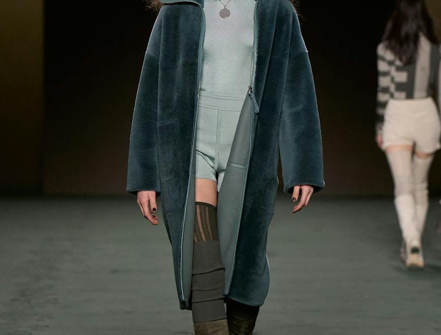 clothing apparel person human sleeve long sleeve runway coat overcoat fashion