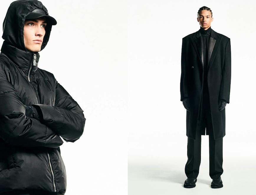 clothing apparel coat person human jacket overcoat