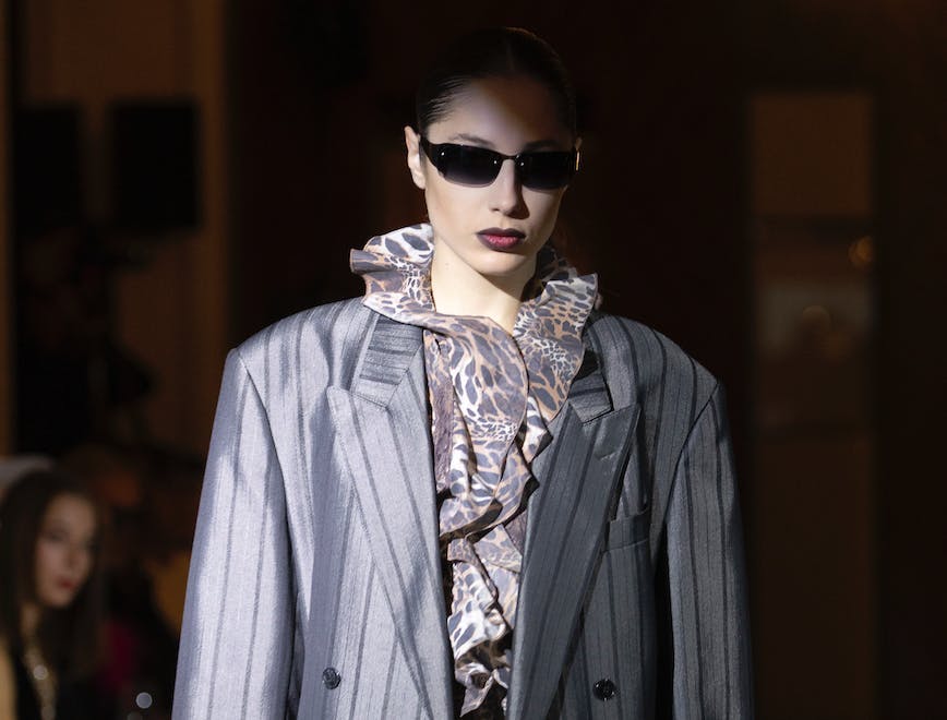 fashion coat clothing apparel sunglasses accessories accessory person human premiere