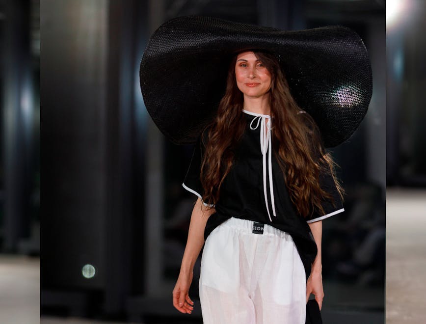 hat fashion adult female person woman long sleeve formal wear face dress