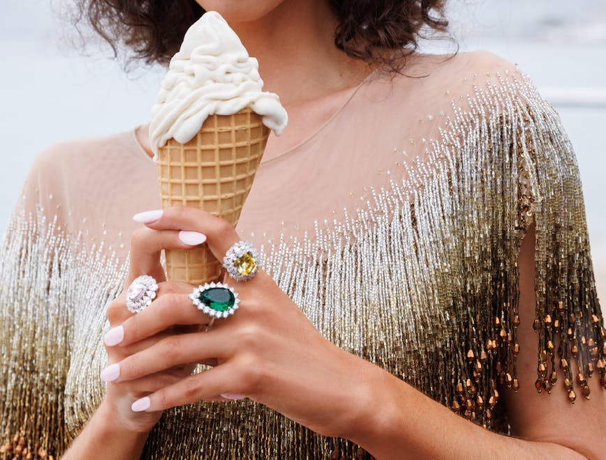 cream dessert ice cream adult female person woman soft serve ice cream finger hand