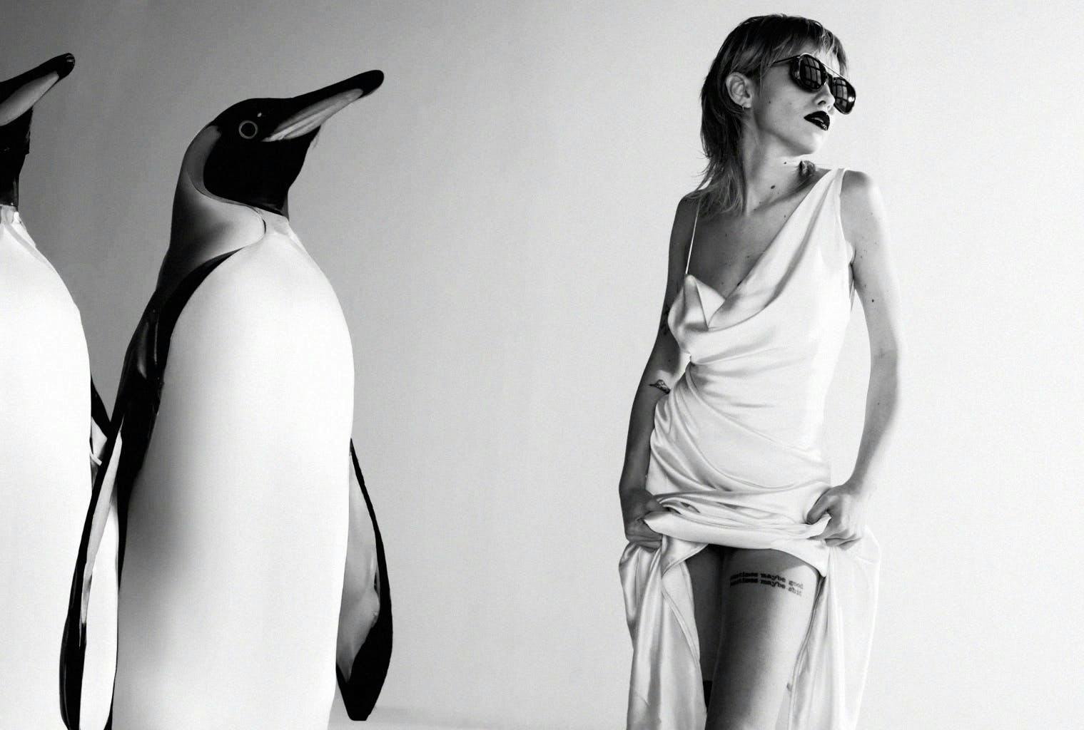 adult female person woman animal bird penguin accessories sunglasses face