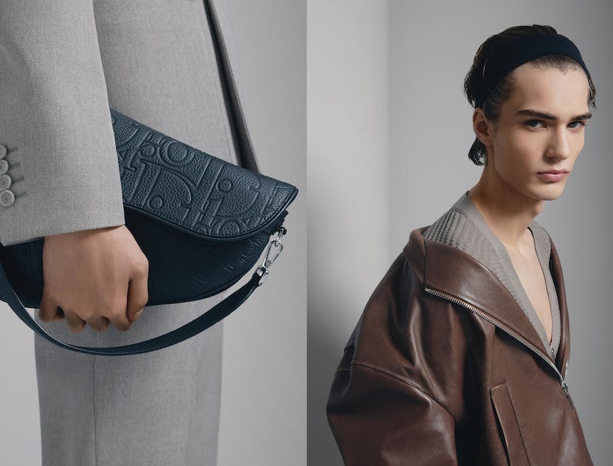 clothing coat jacket accessories bag handbag purse long sleeve person wallet
