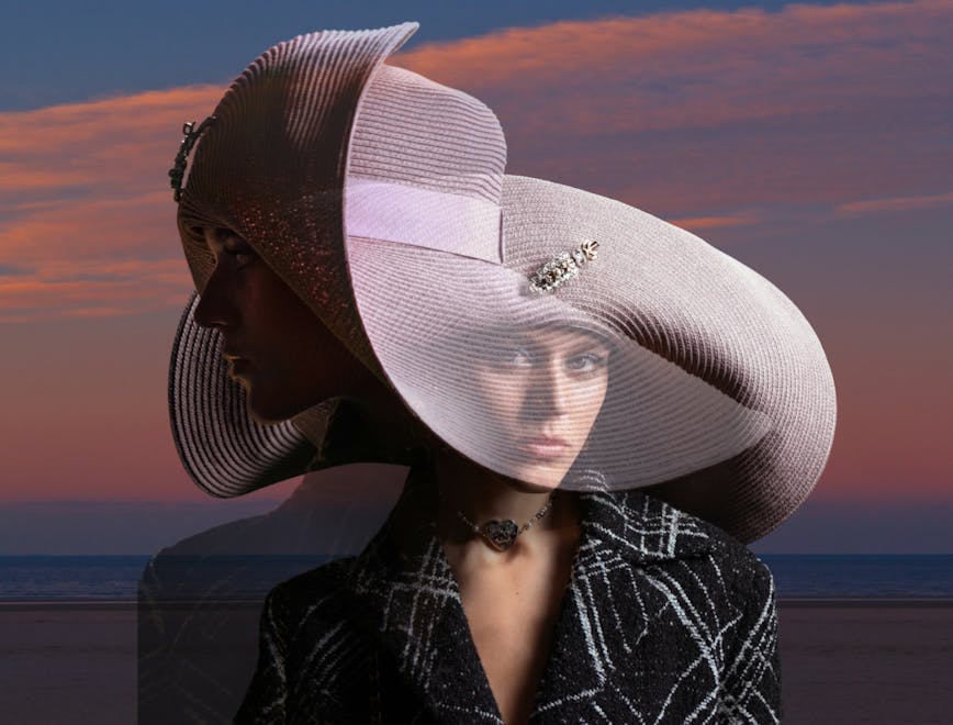 clothing hat sun hat adult female person woman face jewelry necklace